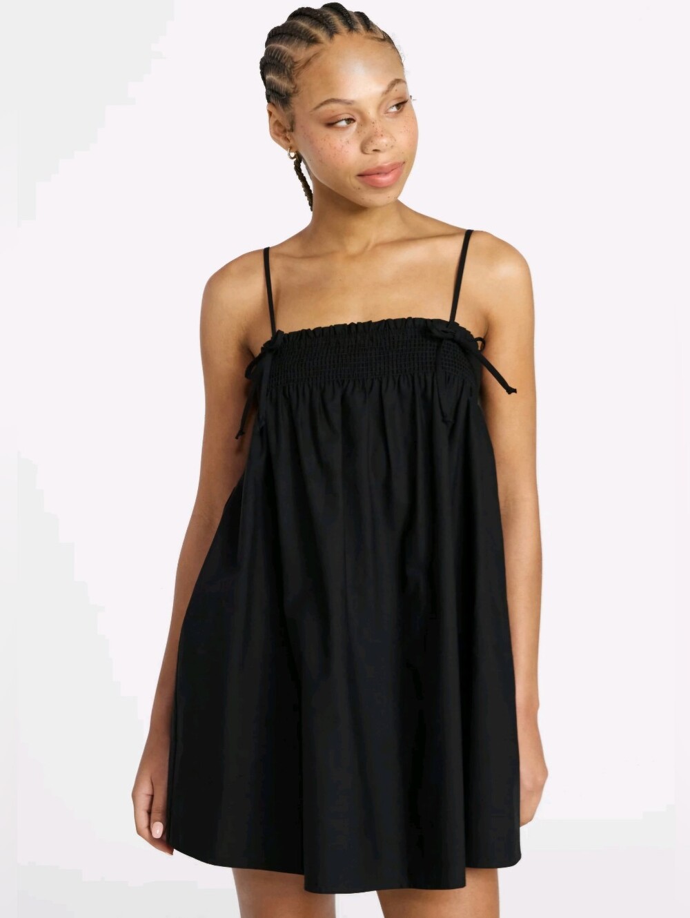 No Boundaries Smocked Tie Strap Mini Dress Black NWT